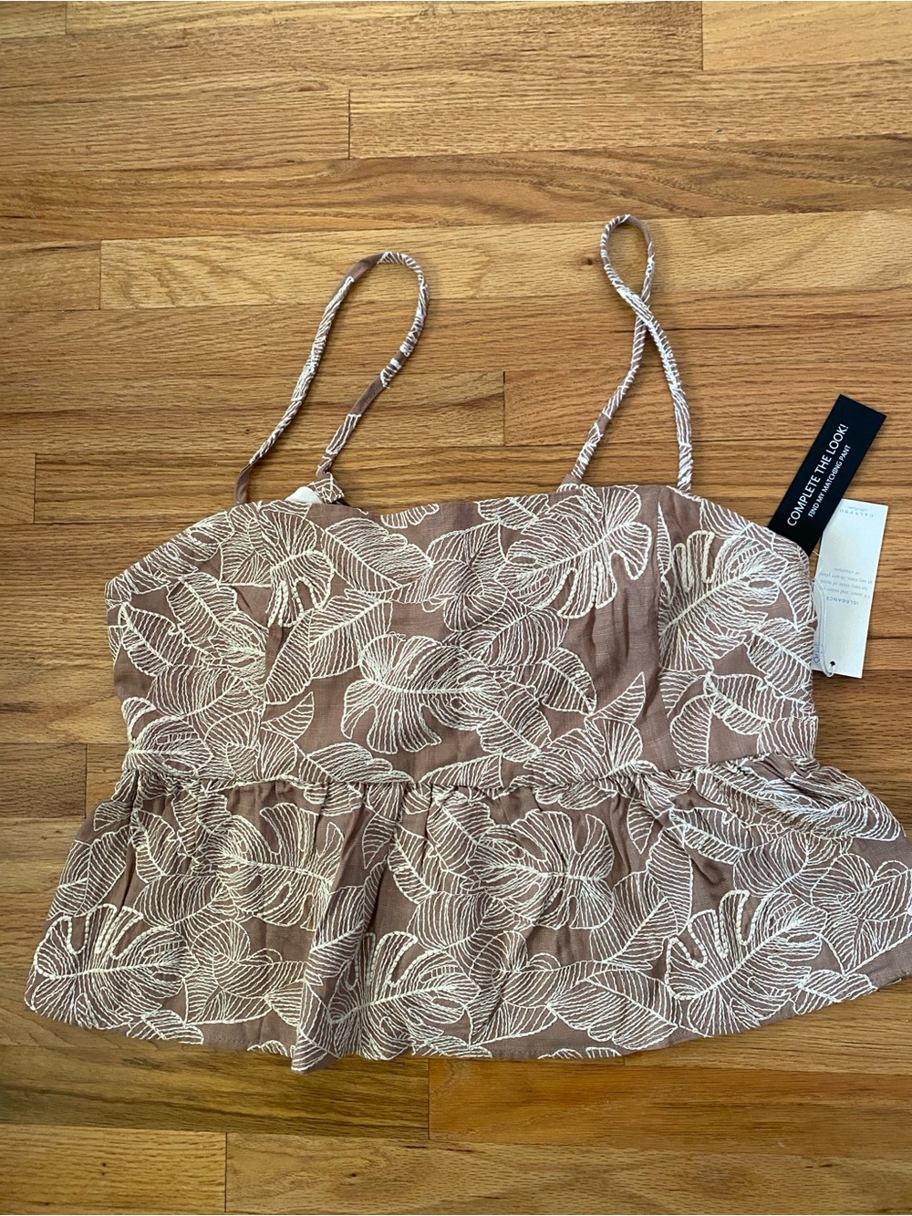 Women's Taupe Floral Embroidered  Top by